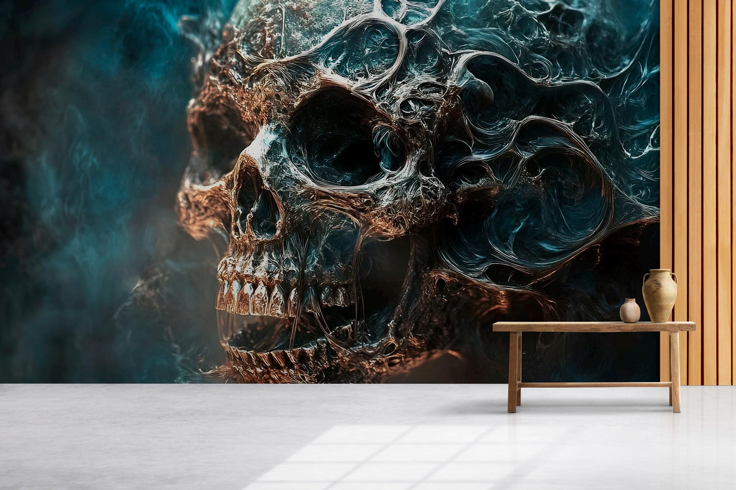 Surreal Skull Wall Mural | Gothic Abstract Art Wallpaper | Dark Fantasy Skull Tapestry | Edgy Bedroom Wall Decor Vn716