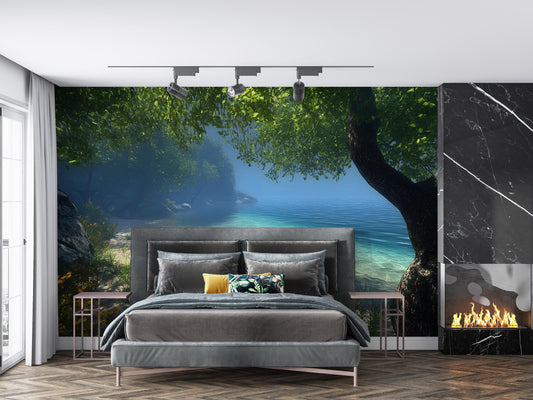 Tropical Beach Wall Mural for Bedroom – Serene Ocean Landscape Wallpaper – Nature-Inspired Room Decor Vn290