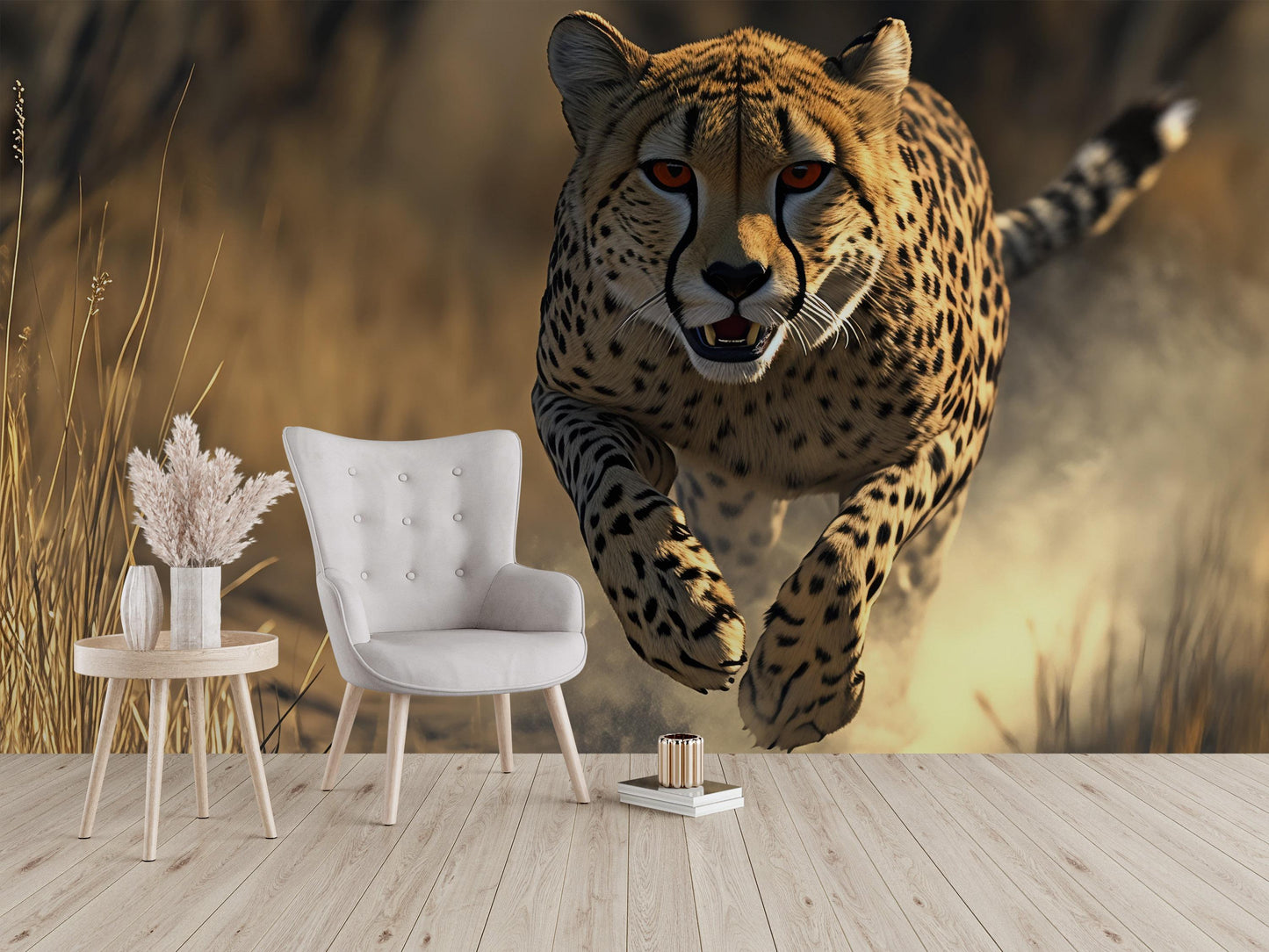 Cheetah Wall Mural | Wild Animal Safari Wallpaper | 3D Jungle Art | Bold Wildlife Decor for Living Room or Office Vn536