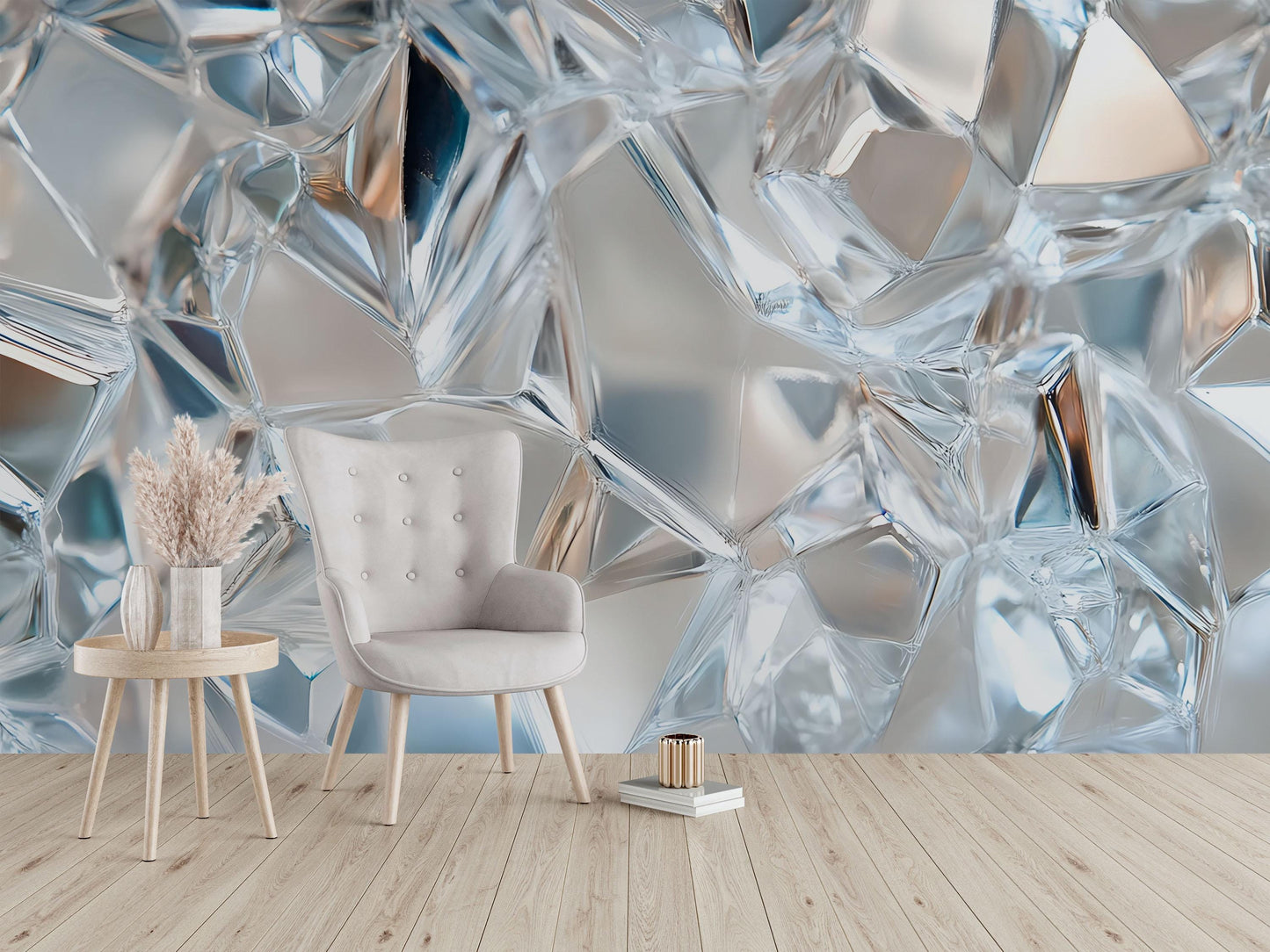 Modern Crystal Glass Wall Mural | 3D Abstract Wallpaper for Living Room or Office | Luxe Geometric Art Décor Accent Vn659