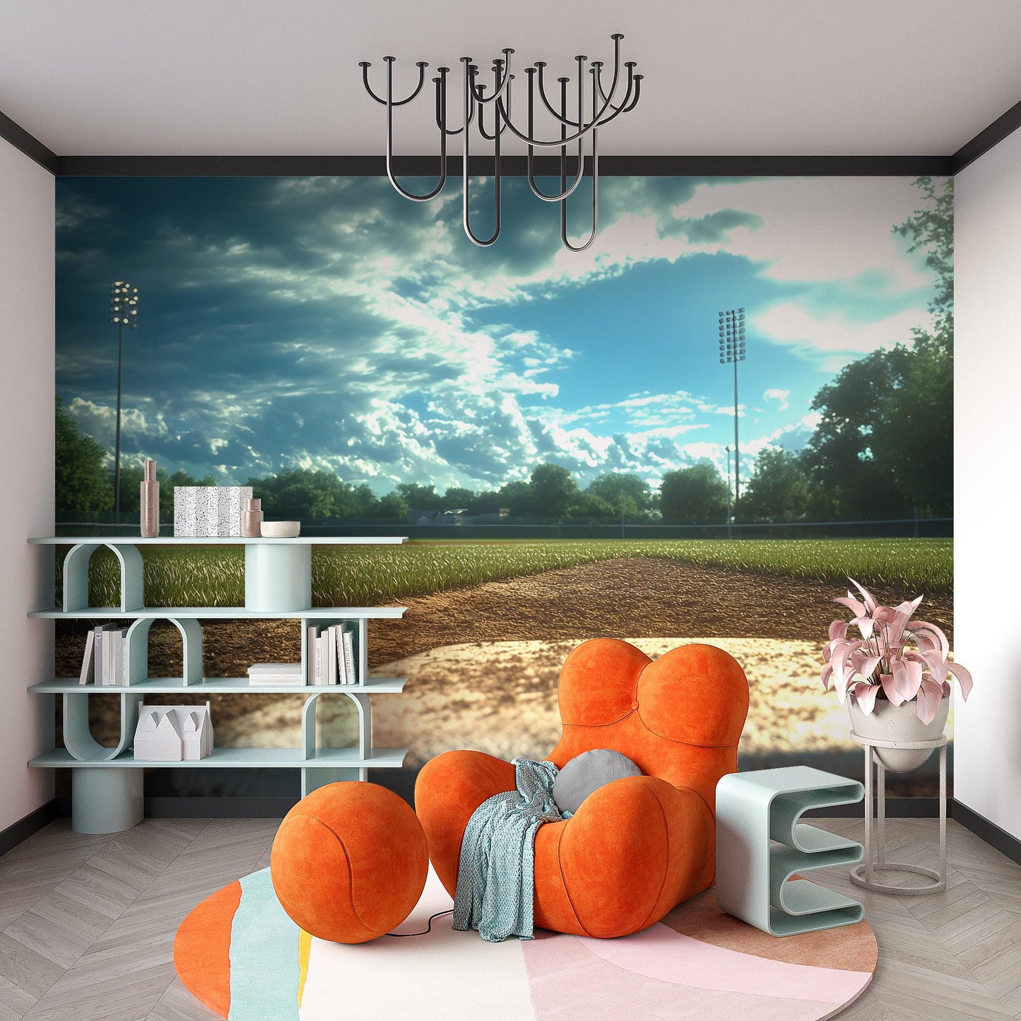 Baseball Field Wall Mural – Sports Themed Wallpaper for Boys Room or Man Cave – Stadium Sunset Large Wall Art Decor Vn525