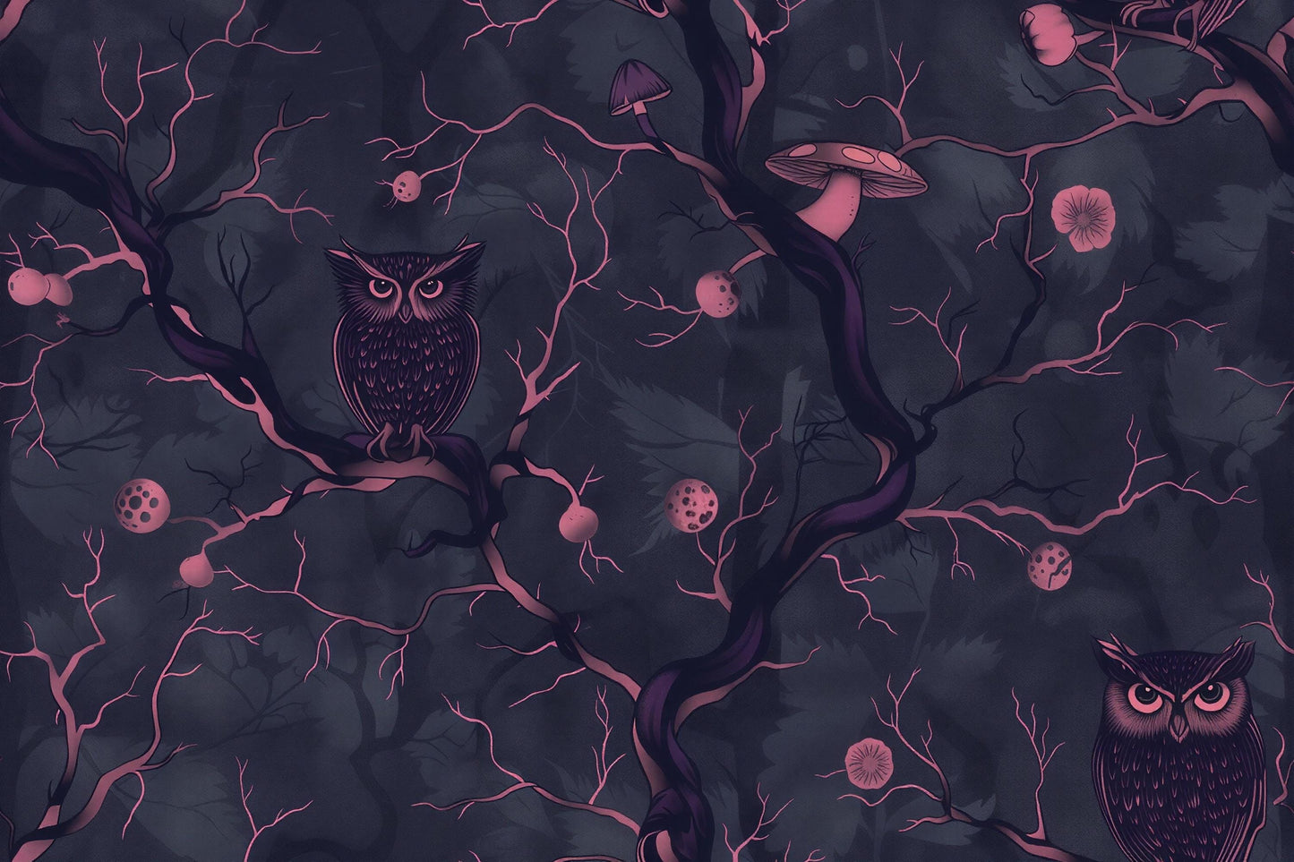 Dark Owl Forest Wallpaper – Enchanted Woodland Wall Mural Vn1096