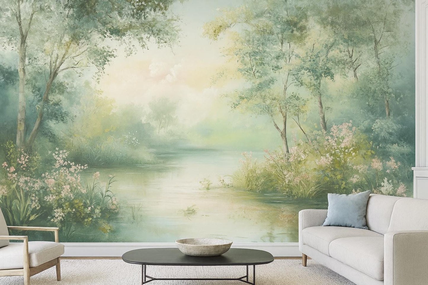 Tranquil River Wall Mural – Floral Nature Wallpaper Vn971