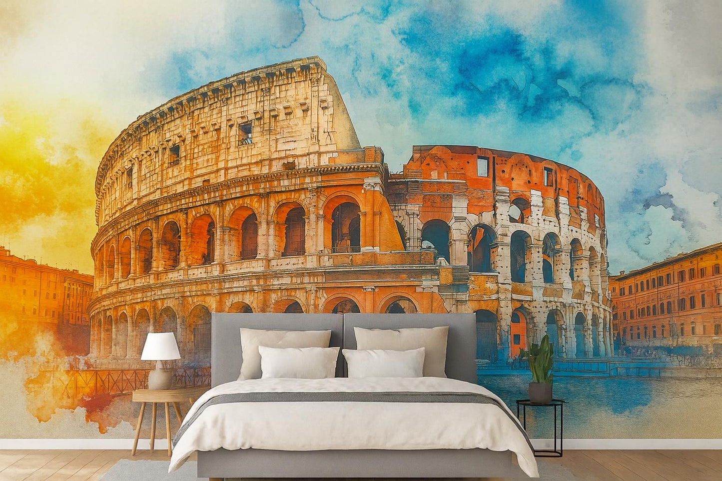 Rome Colosseum Wall Mural – Watercolor Ancient Italy Landmark Wallpaper Vn925