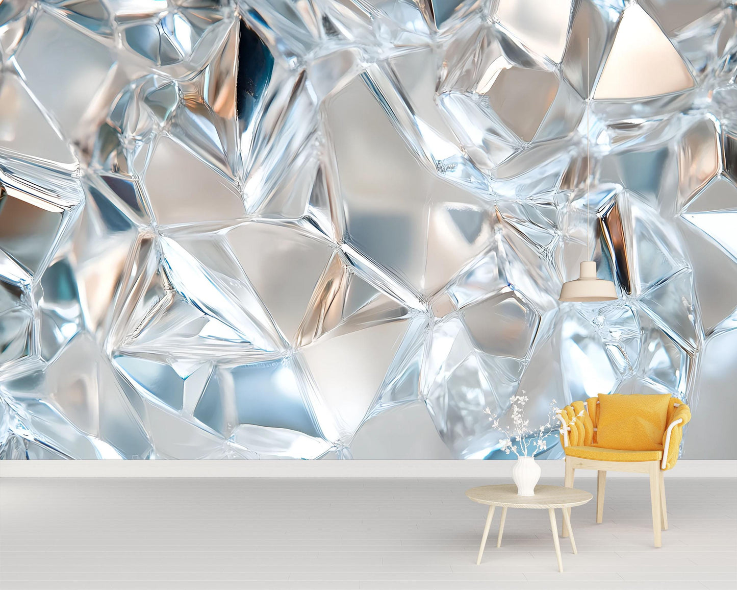 Modern Crystal Glass Wall Mural | 3D Abstract Wallpaper for Living Room or Office | Luxe Geometric Art Décor Accent Vn659