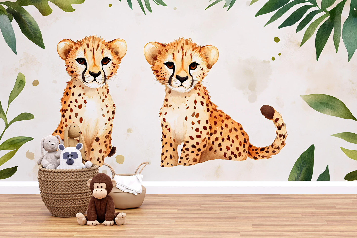 Cheetah Cub Jungle Wall Mural – Safari Nursery Wall Art – Baby Animal Wallpaper for Kids Room Vn533