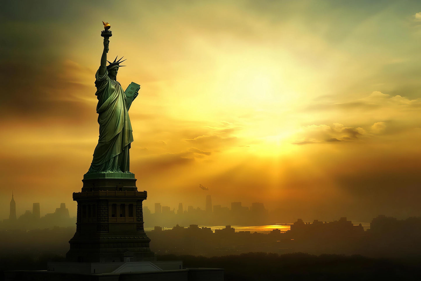 Statue of Liberty Wall Art – NYC Sunset Skyline Print Vn953