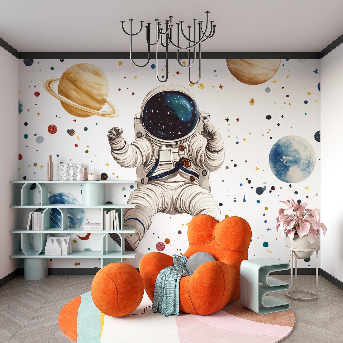 Space Astronaut Wall Mural for Kids Room – Outer Space Planets Galaxy Wallpaper – Nursery Space Theme Decor for Boys or Girls Vn443