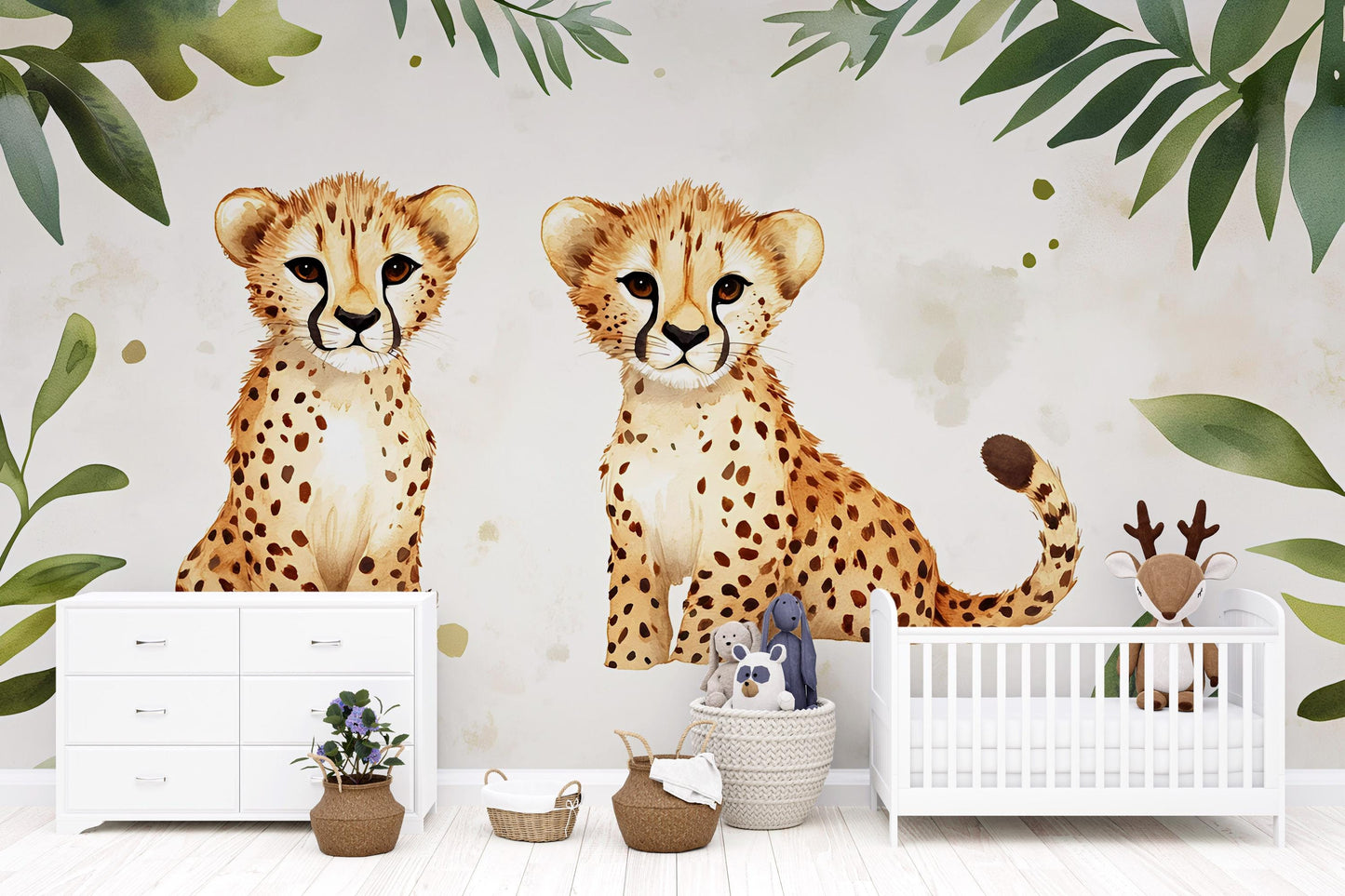 Cheetah Cub Jungle Wall Mural – Safari Nursery Wall Art – Baby Animal Wallpaper for Kids Room Vn533
