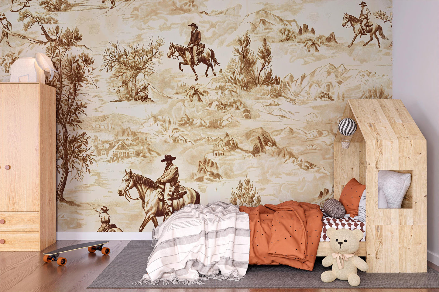 Western Cowboy Wall Mural – Rustic Horse Riding Wallpaper Vn1028