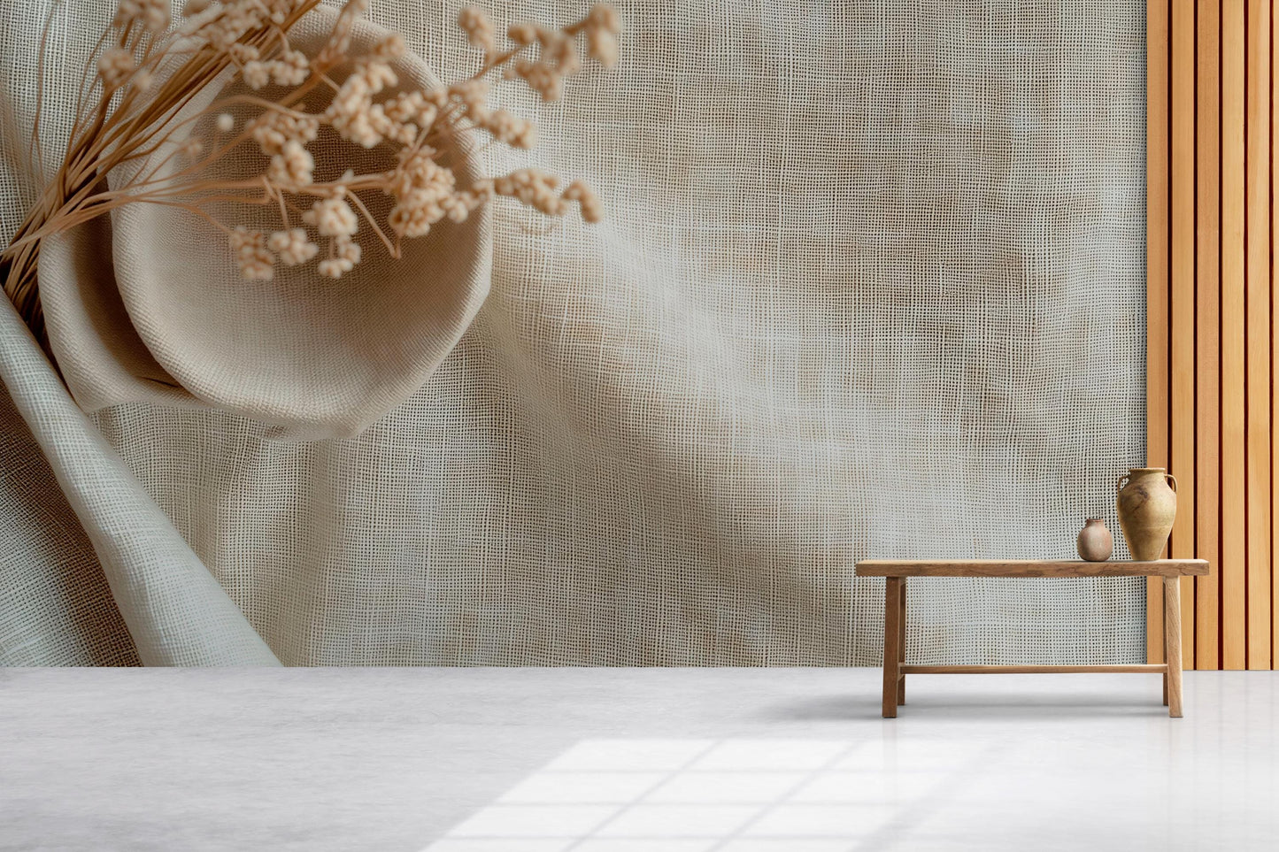 Minimalist Beige Linen Texture Wall Mural – Modern Neutral Fabric Wallpaper  Vn826