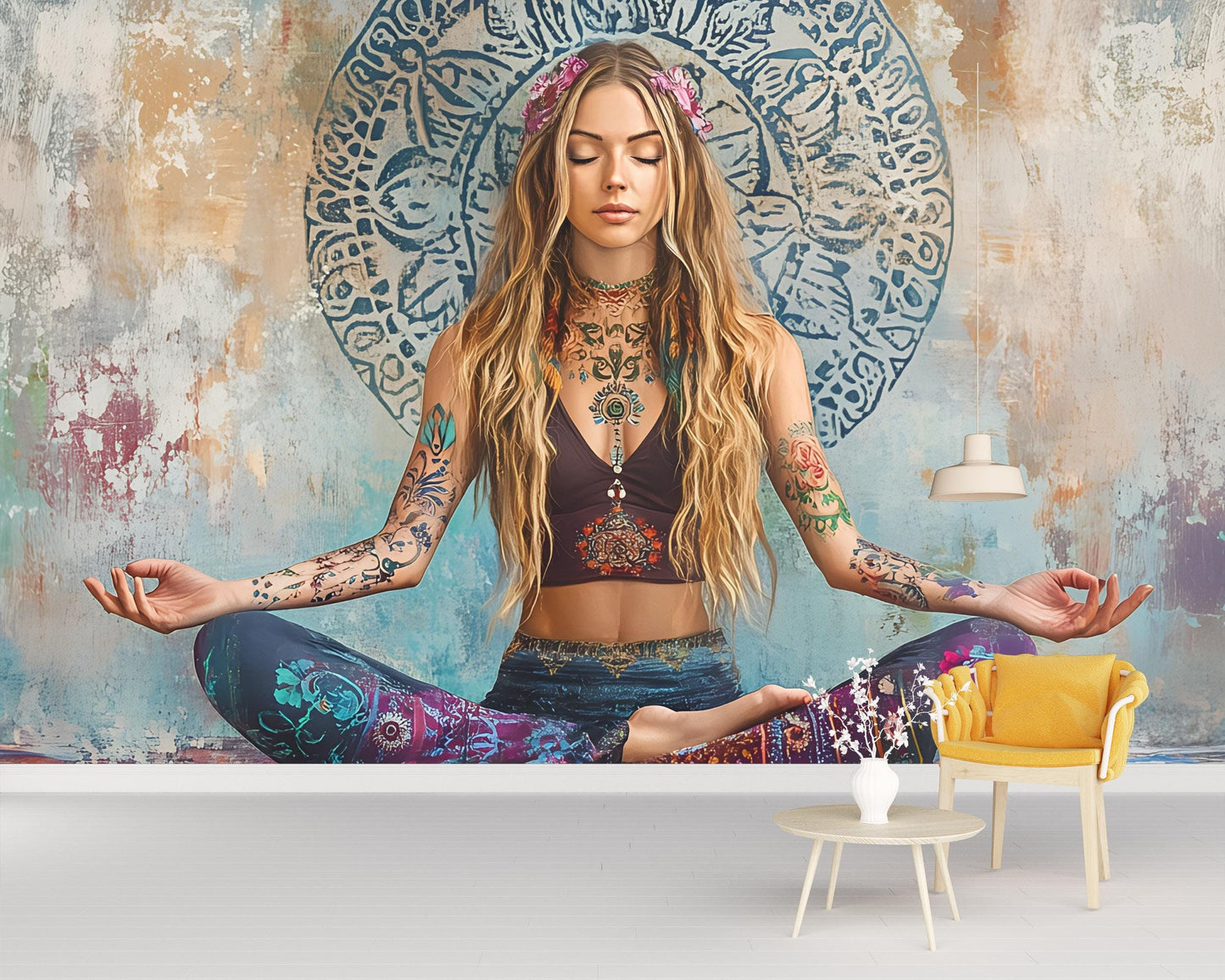 Boho Yoga Wall Art | Spiritual Meditation Poster | Mandala Tattoo Zen Decor Vn482