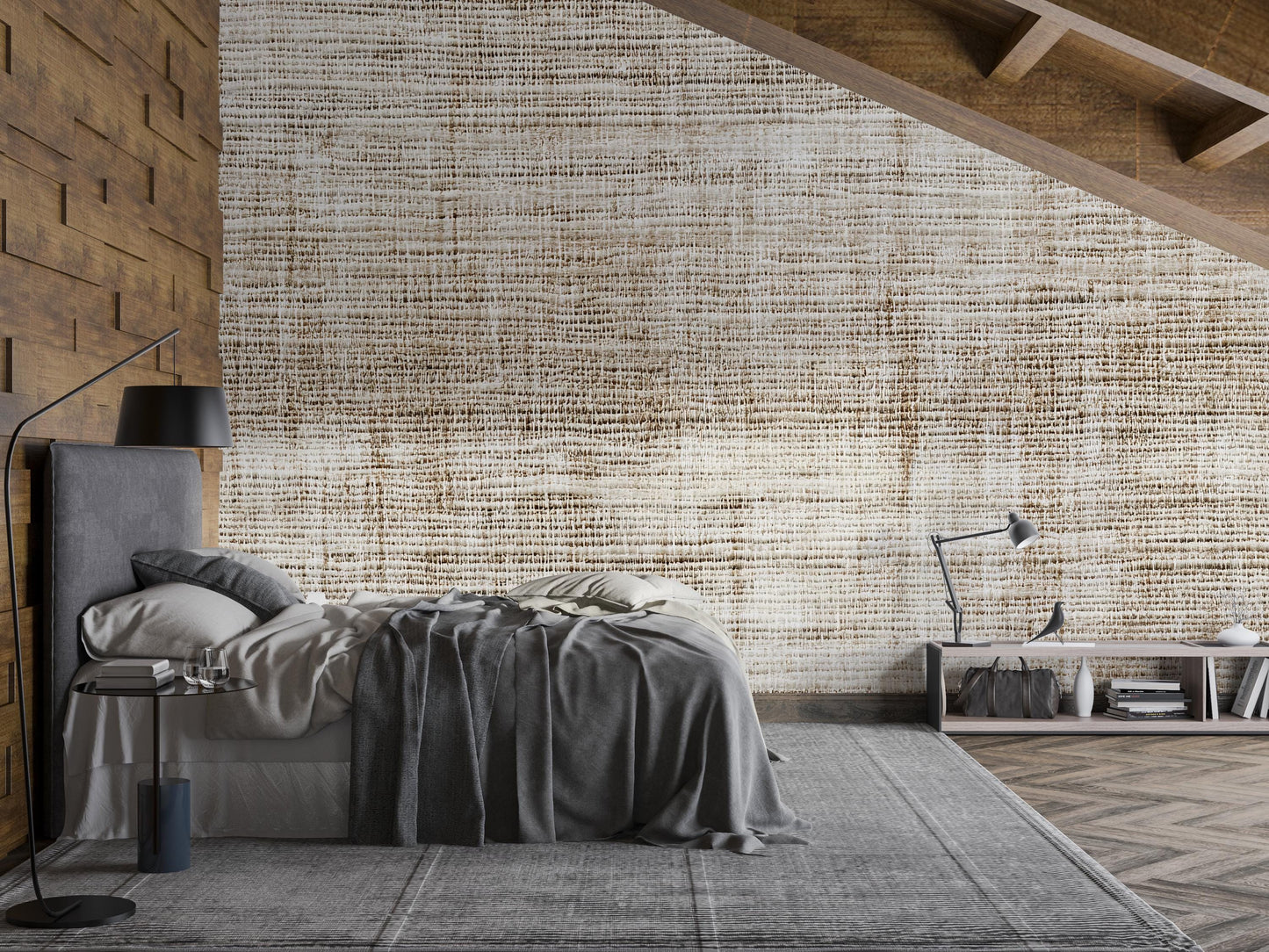 Beige Linen Wallpaper – Neutral Textured Fabric Look Wall Mural for Modern Home Decor Vn1013
