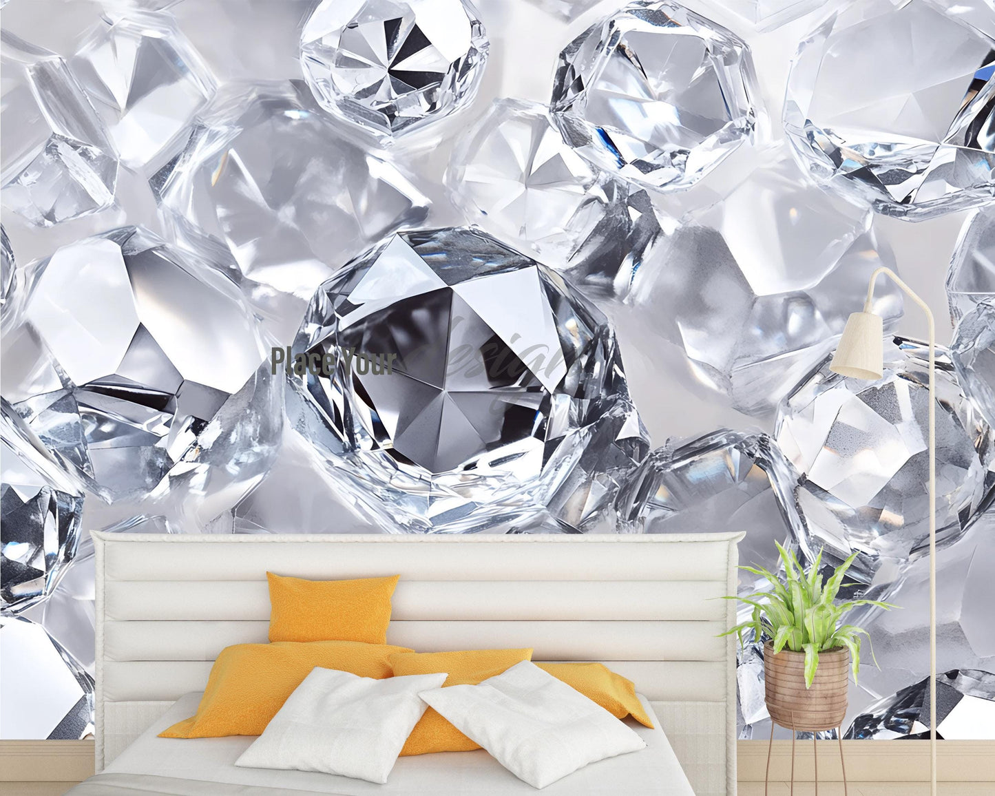 Luxury Diamond Wall Mural – 3D Crystal Gem Wallpaper for Bedroom Decor, Glamorous Statement Wall Art, Elegant Modern Home Accent Vn546