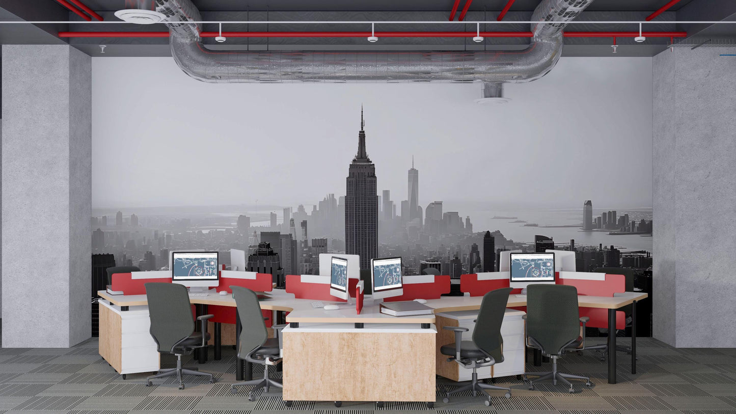 New York Skyline Wall Mural – Black and White Cityscape Office Wallpaper Vn890