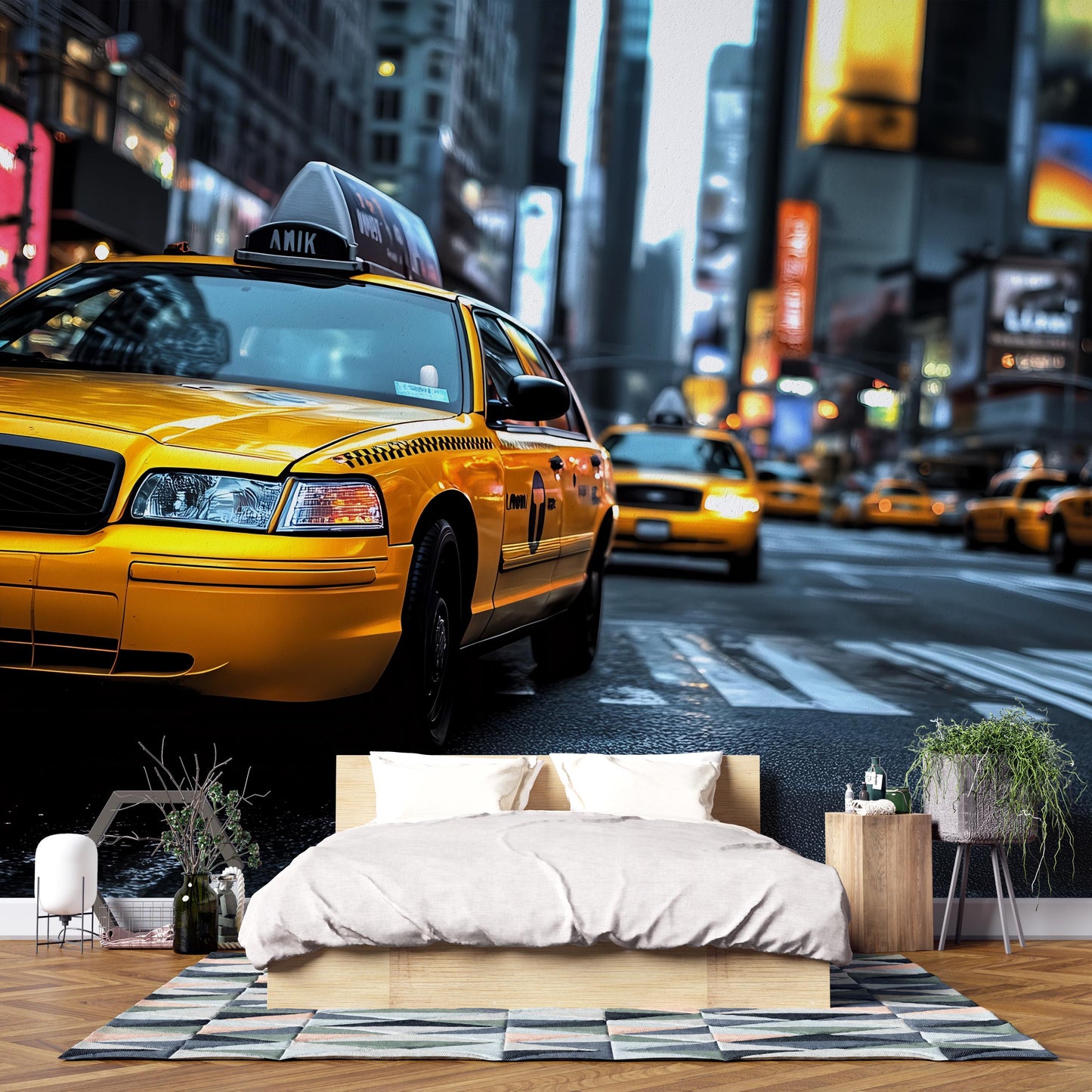 NYC Taxi Wall Mural – Yellow Cab New York Street Wallpaper Vn904