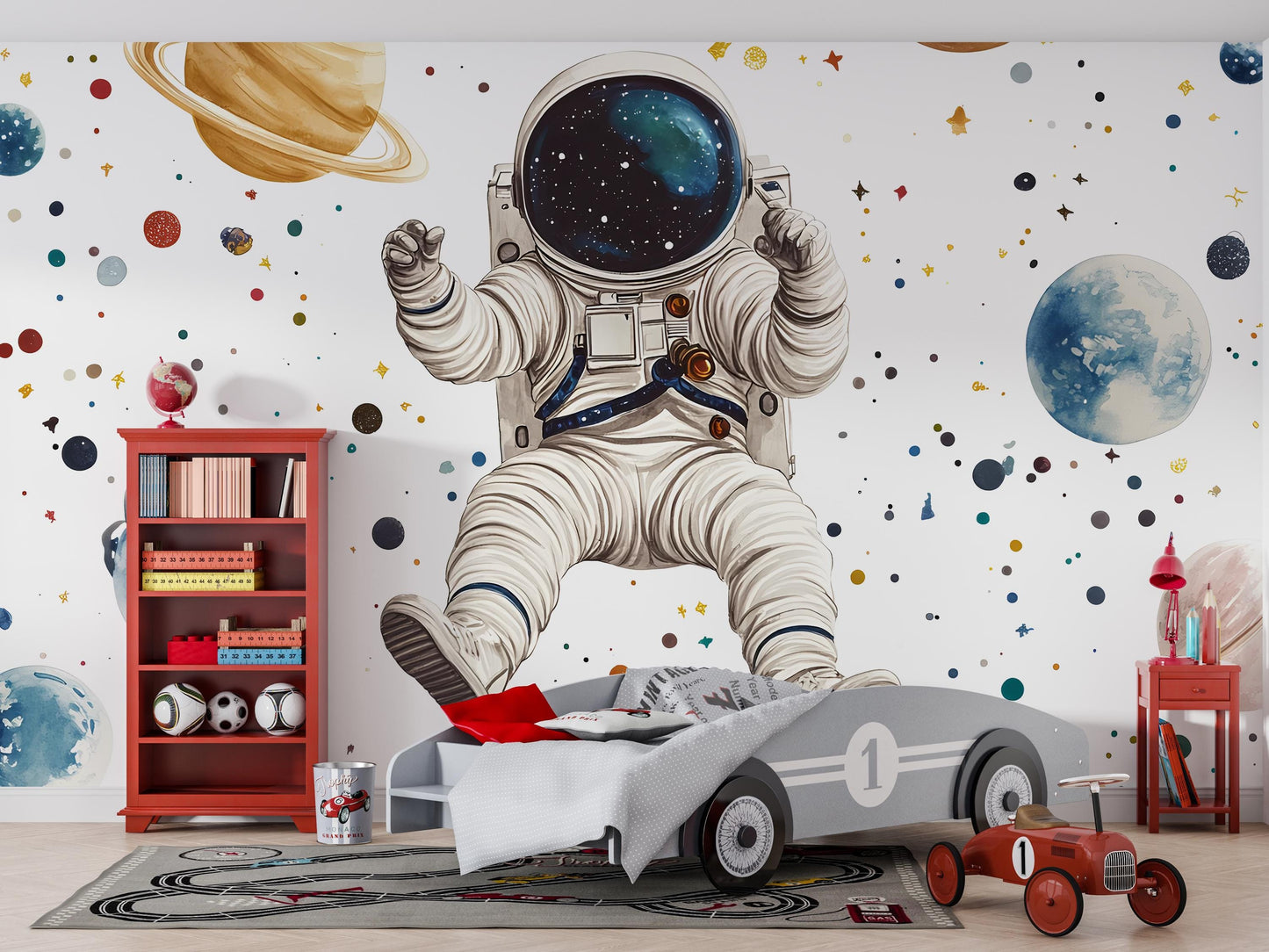 Space Astronaut Wall Mural for Kids Room – Outer Space Planets Galaxy Wallpaper – Nursery Space Theme Decor for Boys or Girls Vn443