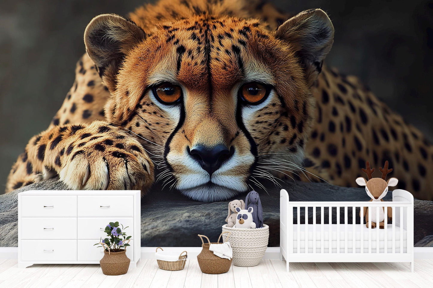 Cheetah Wall Mural – Realistic Big Cat Wildlife Wallpaper for Nursery or Bedroom Vn779