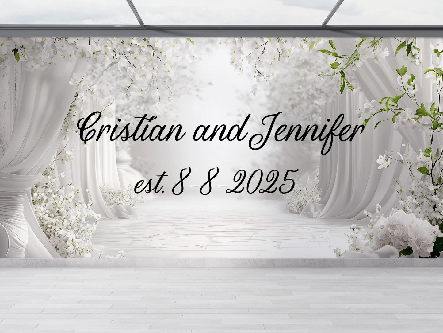 Custom Wedding Sign – Personalized Wedding Wall Art with Names and Date – Romantic Couple Backdrop – Elegant Wedding Decor Vn517