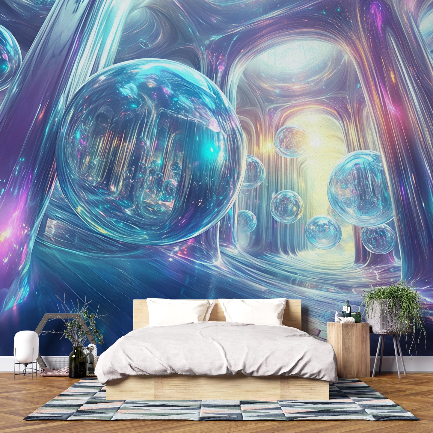 Futuristic Space Wall Mural for Bedroom – 3D Sci-Fi Abstract Galaxy Art Wallpaper Vn568