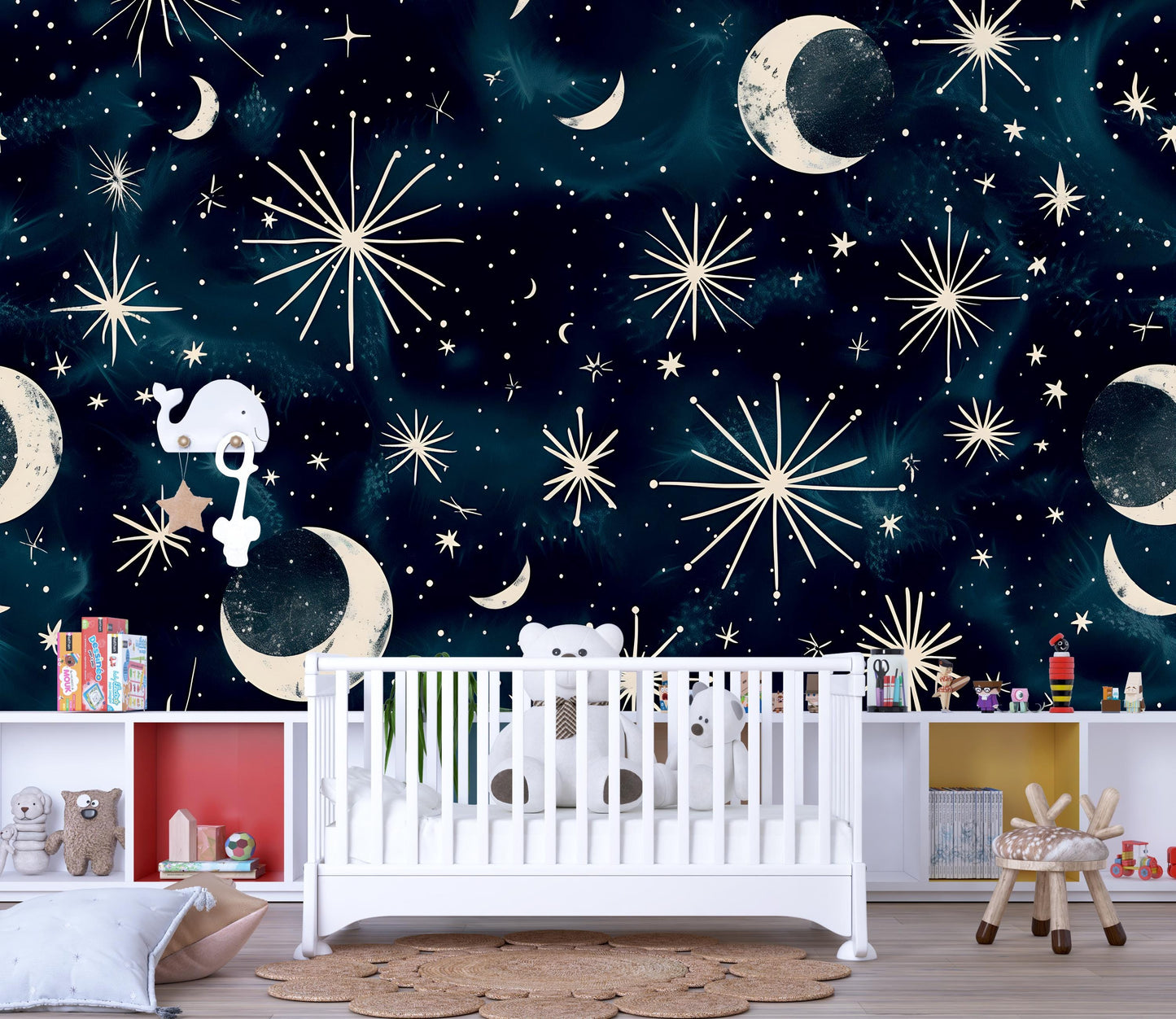 Celestial Star Wallpaper – Night Sky Moon and Stars Wall Mural for Bedroom or Nursery Vn1012