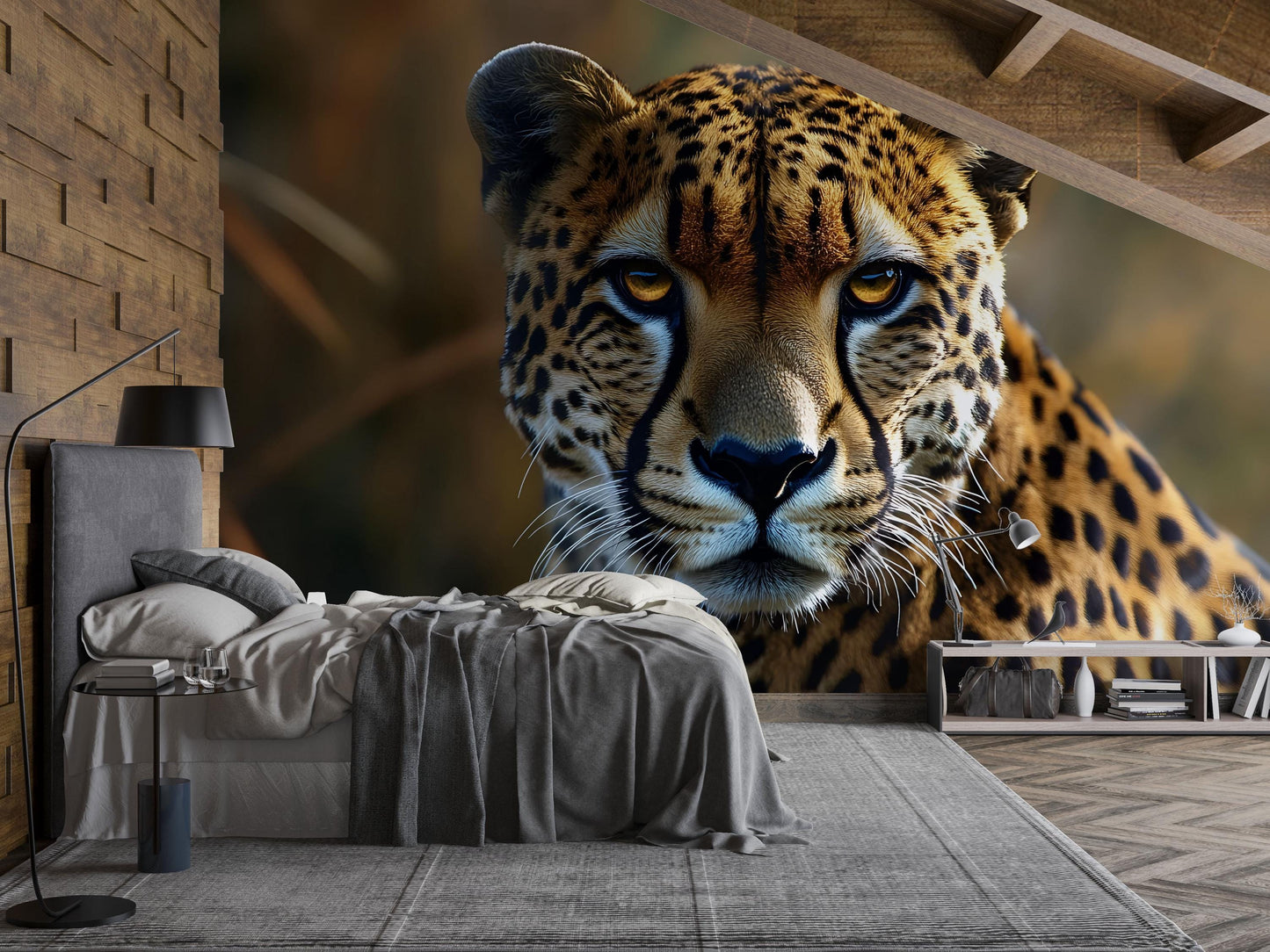 Cheetah Face Wall Mural – Realistic Big Cat Wildlife Wallpaper for Bedroom or Living Room Vn780