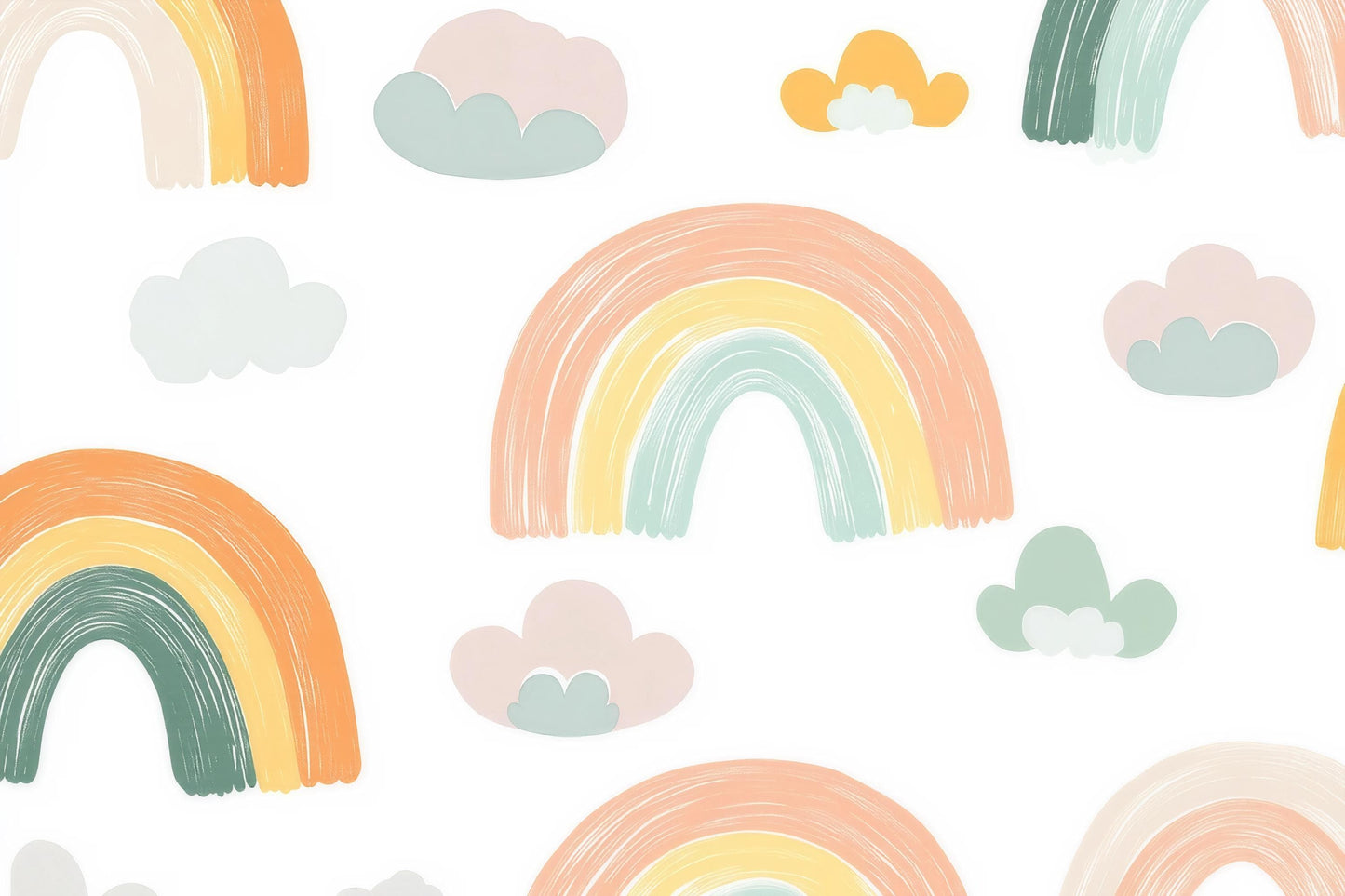 Rainbow Wall Mural – Hand Painted Pastel Clouds Wallpaper for Nursery & Kids Room Vn983