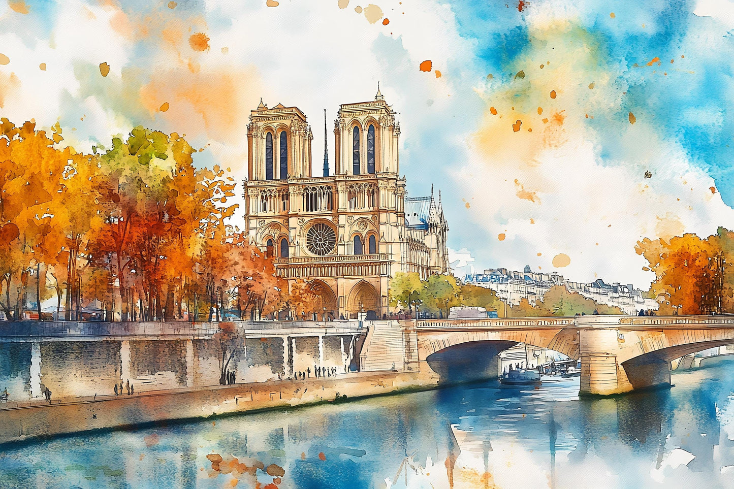 Notre Dame Paris Wall Mural – Watercolor Cathedral Wallpaper Vn932