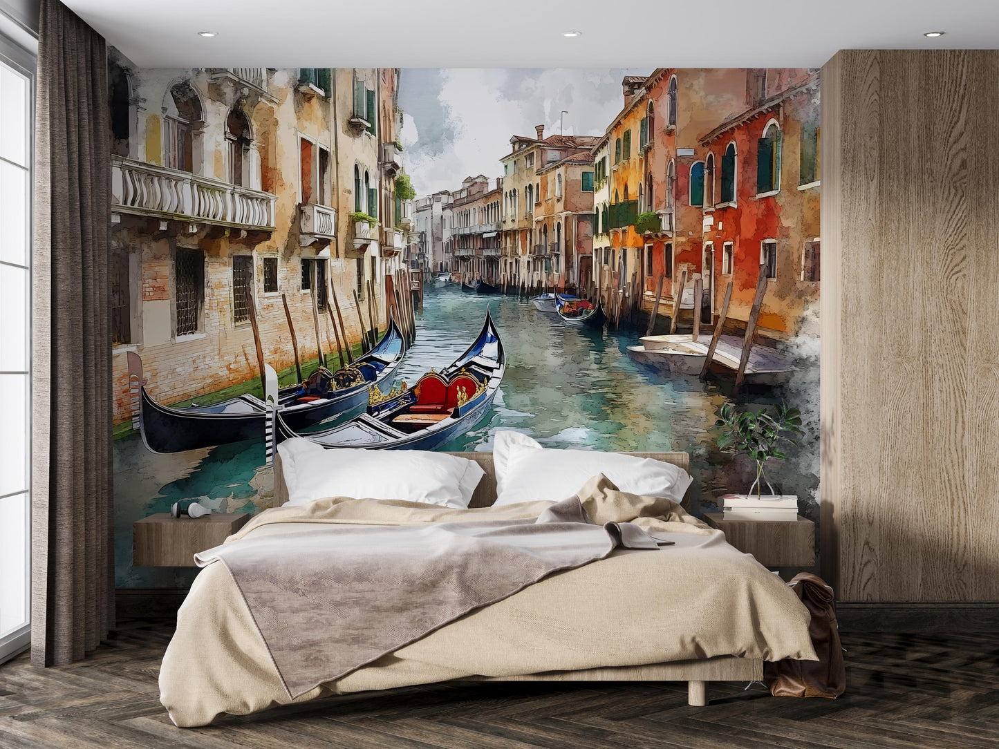 Venice Gondola Canal Wall Mural – Watercolor Italy Wallpaper for Bedroom & Living Room Vn922