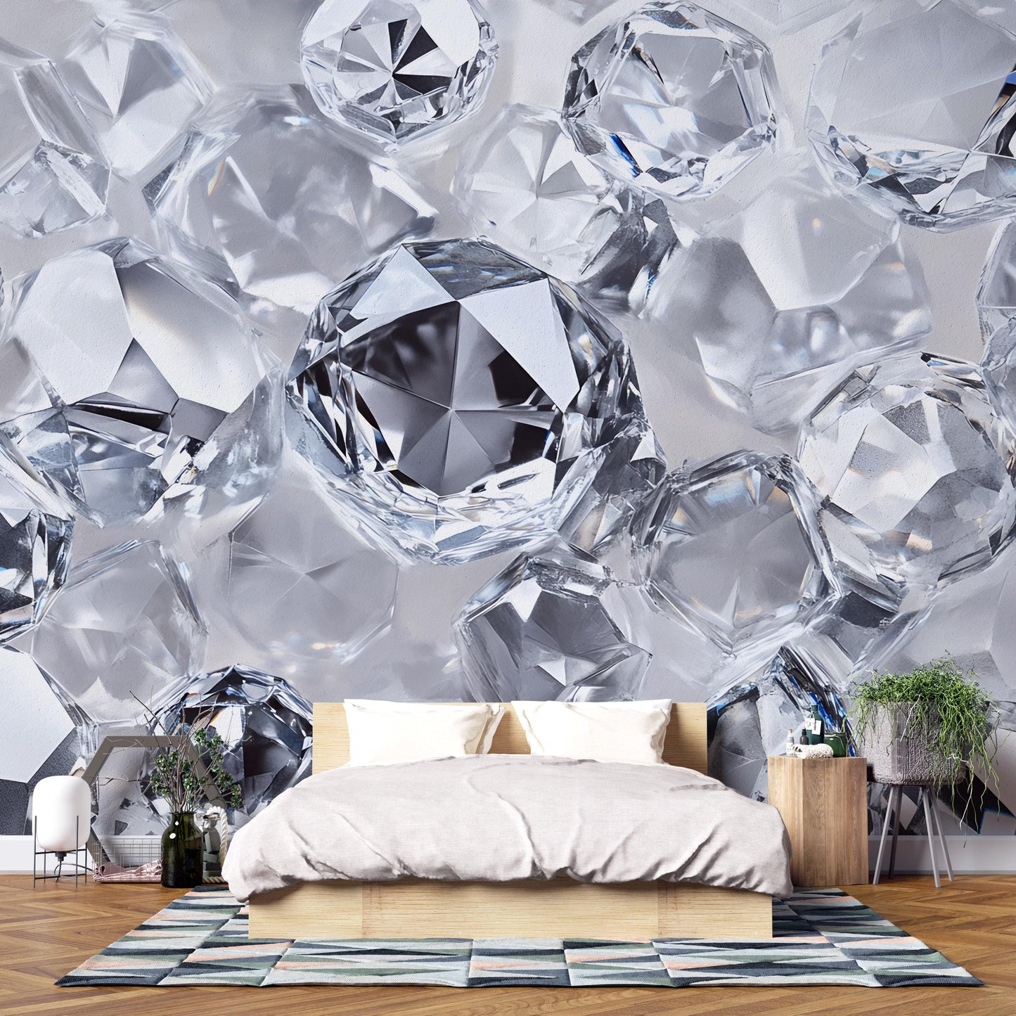 Luxury Diamond Wall Mural – 3D Crystal Gem Wallpaper for Bedroom Decor, Glamorous Statement Wall Art, Elegant Modern Home Accent Vn546