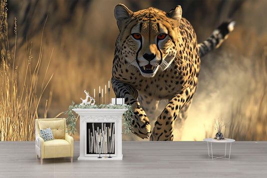 Cheetah Wall Mural | Wild Animal Safari Wallpaper | 3D Jungle Art | Bold Wildlife Decor for Living Room or Office Vn536