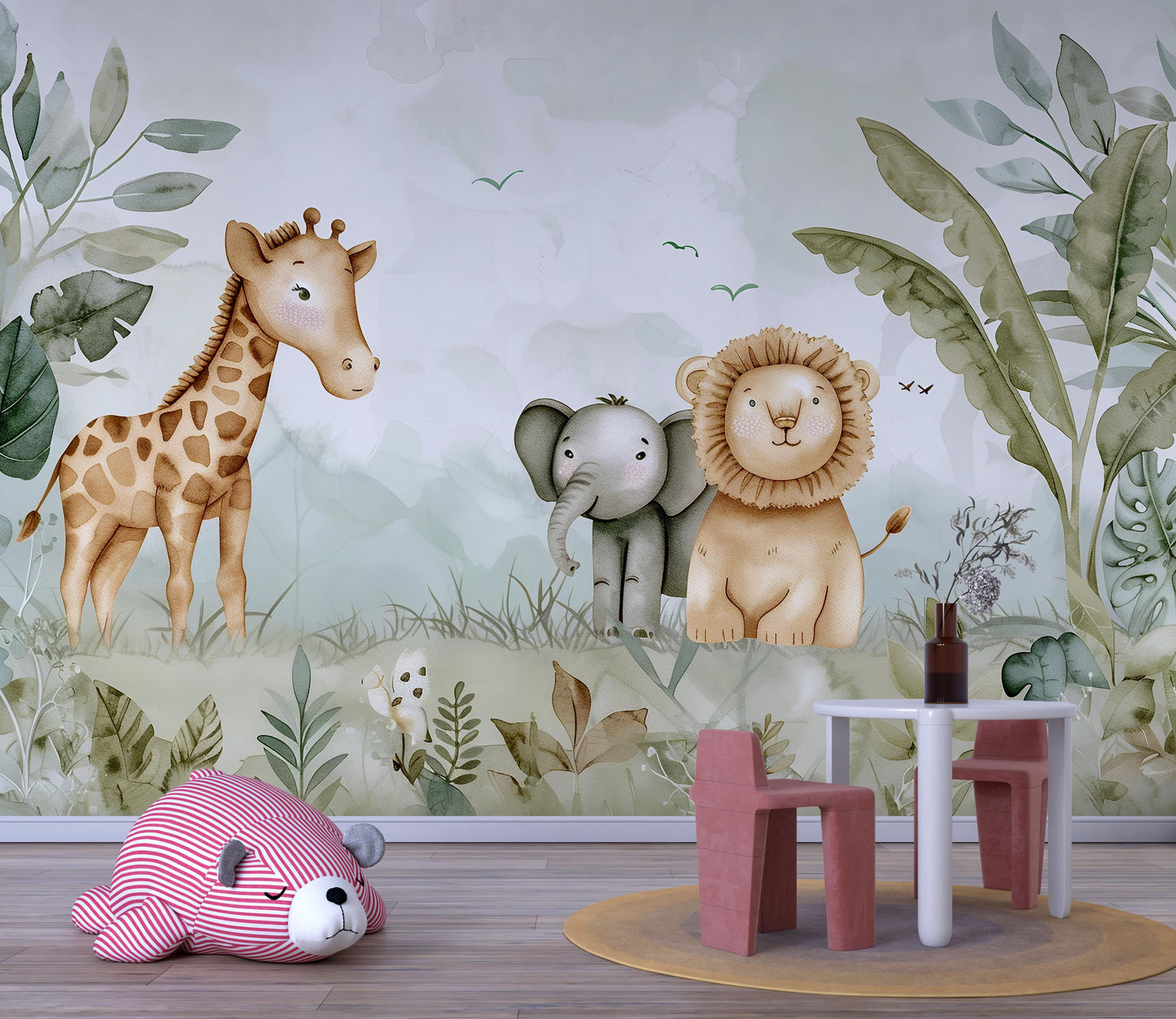 Safari Animal Nursery Mural | Jungle Wallpaper for Kids Room Vn1039