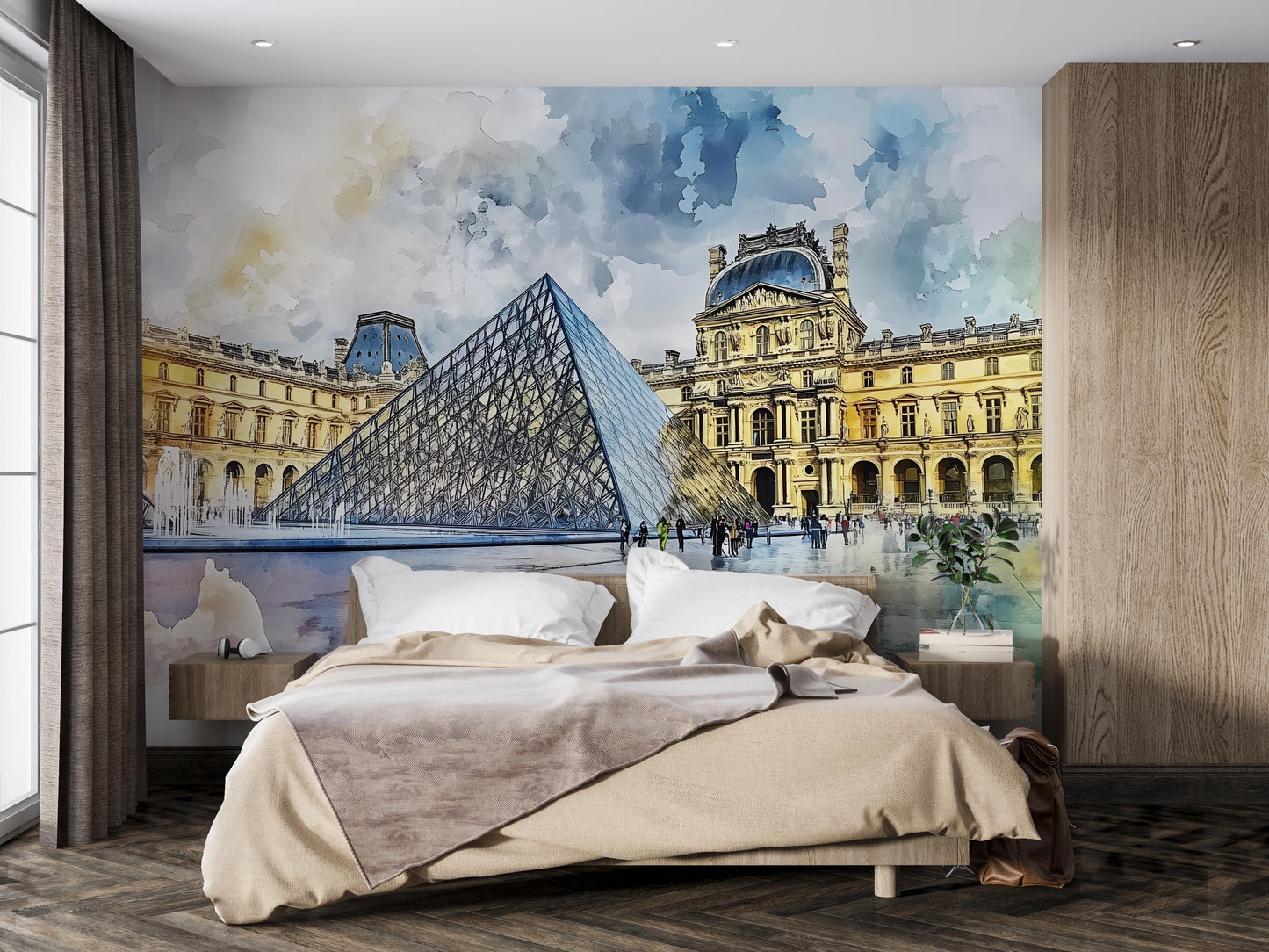 Louvre Paris Wall Mural – Watercolor Pyramid & Museum Wallpaper Vn933