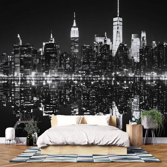 NYC Skyline Wall Mural – Black White Cityscape Wallpaper, Modern Living Room Decor Vn883
