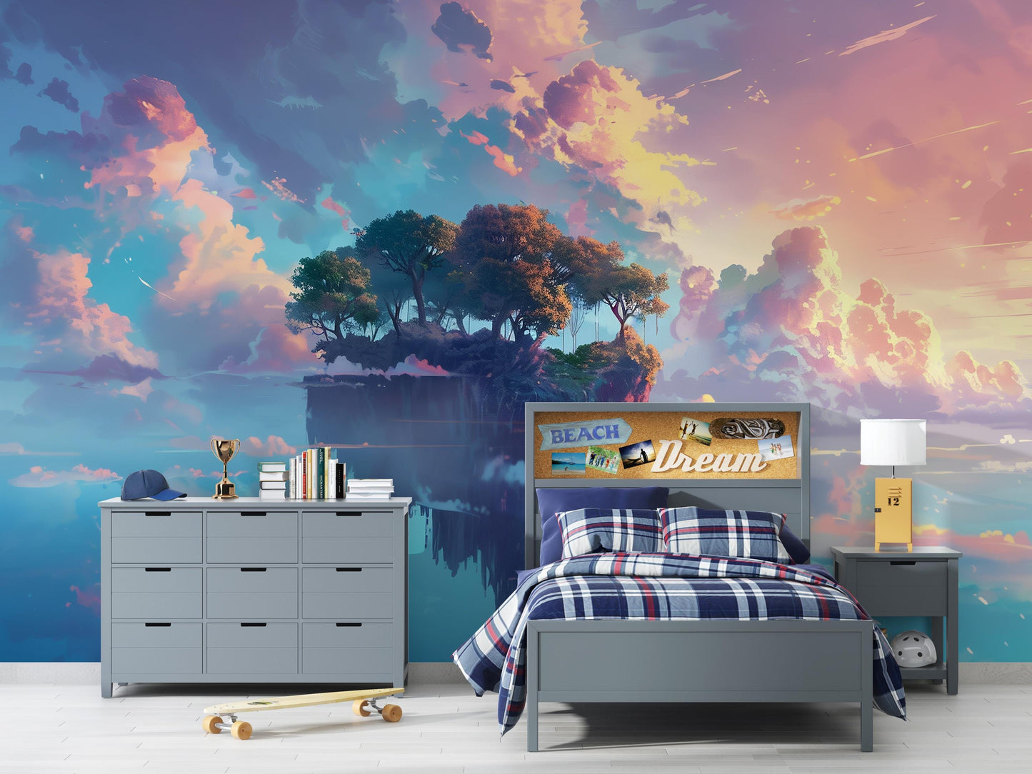 Fantasy Floating Island Wall Mural – Dreamy Sky Landscape Wallpaper for Kids Bedroom, Playroom or Creative Spaces Vn1084