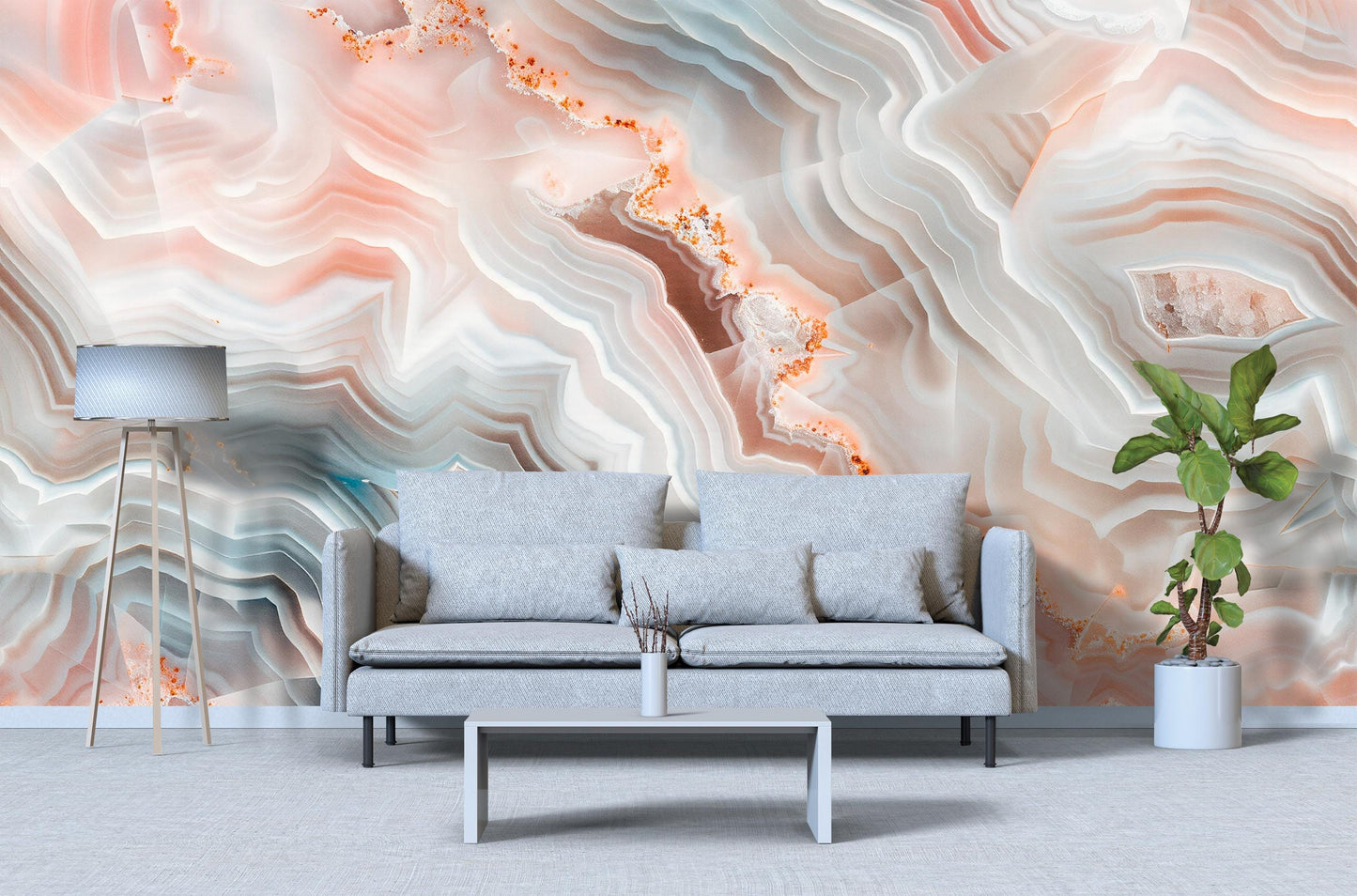Agate Stone Wall Mural – Crystal Marble Wallpaper in Neutral Grey Peach Tones for Modern Decor Vn1089