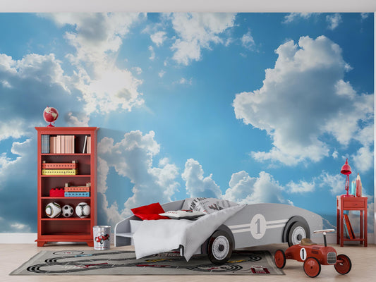 Blue Sky Cloud Wallpaper – Bright Sunlight Realistic Wall Mural Vn1019