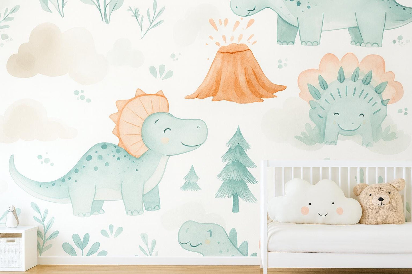 Cartoon Dinosaur Wall Mural – Cute Dino Wallpaper for Kids Room & Nursery Vn976