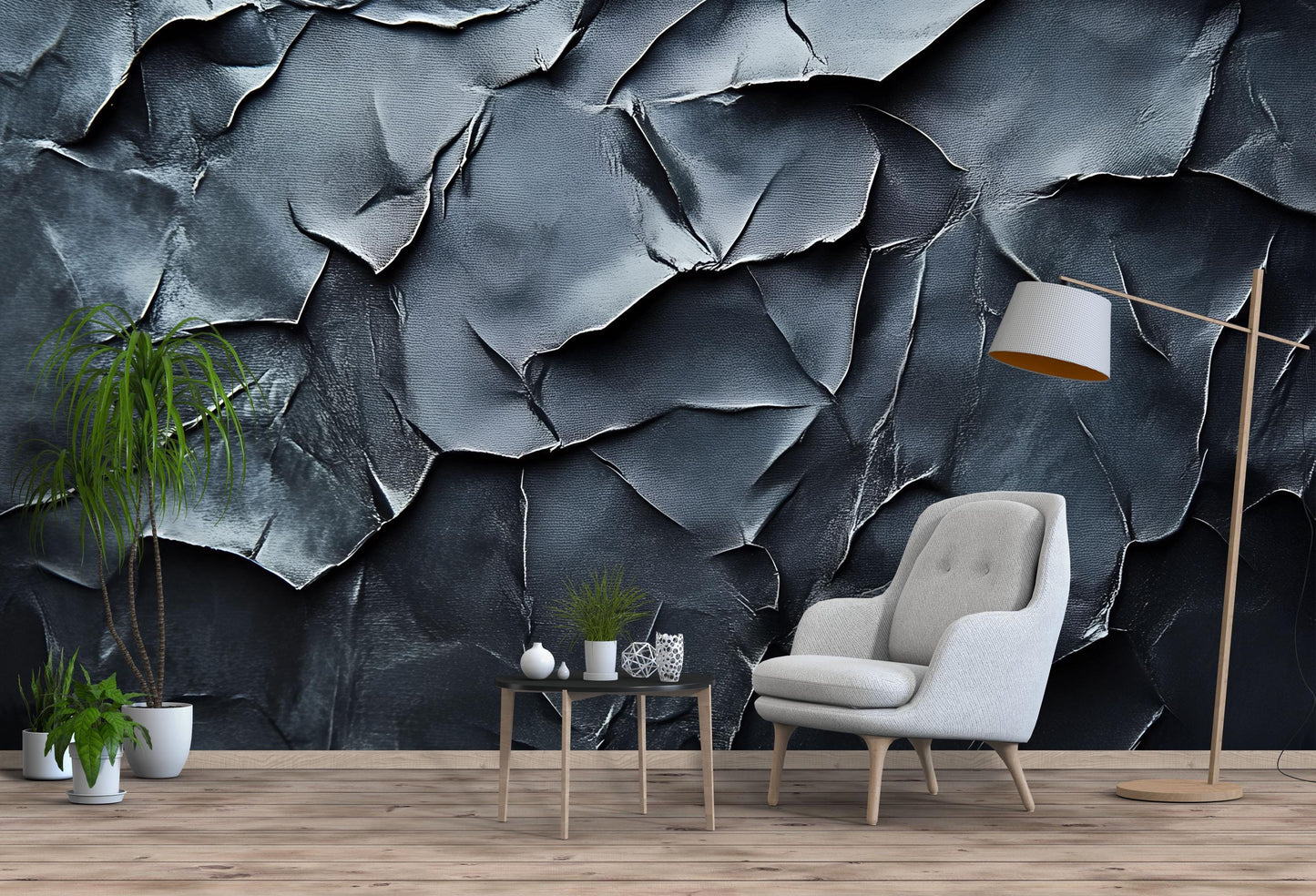 Modern 3D Textured Wall Mural | Abstract Cracked Stone Design for Living Room, Office or Studio Decor Vn729