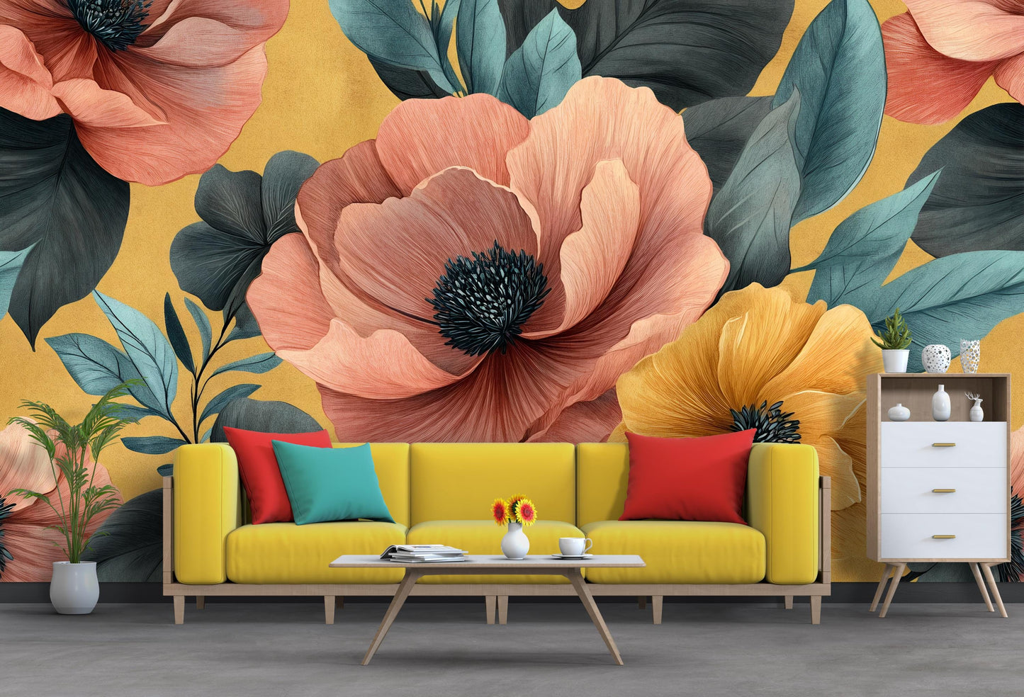 Large Floral Wall Mural – Bold Peony Flower Wallpaper Vn1025