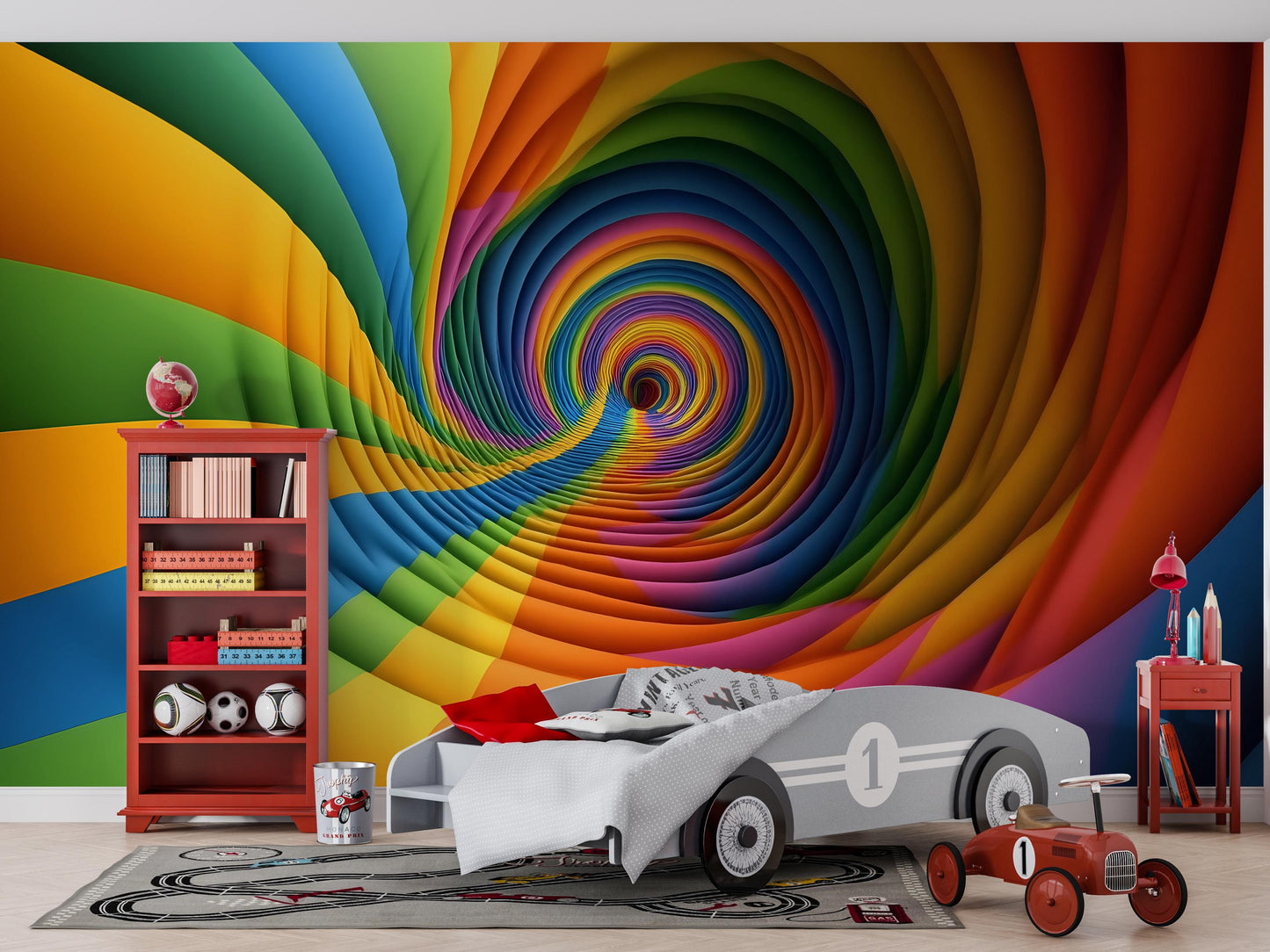 Rainbow 3D Tunnel Wall Mural – Colorful Optical Illusion Wallpaper Vn908
