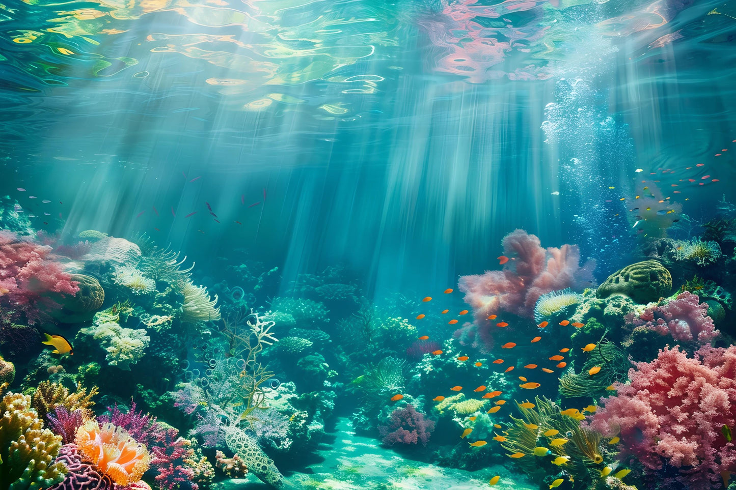 Underwater Coral Reef Wall Mural – Ocean Sea Life Wallpaper, Kids Room Marine Accent Wall Decor with Fish & Coral Vn1066