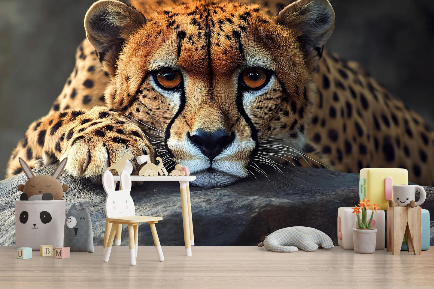 Cheetah Wall Mural – Realistic Big Cat Wildlife Wallpaper for Nursery or Bedroom Vn779