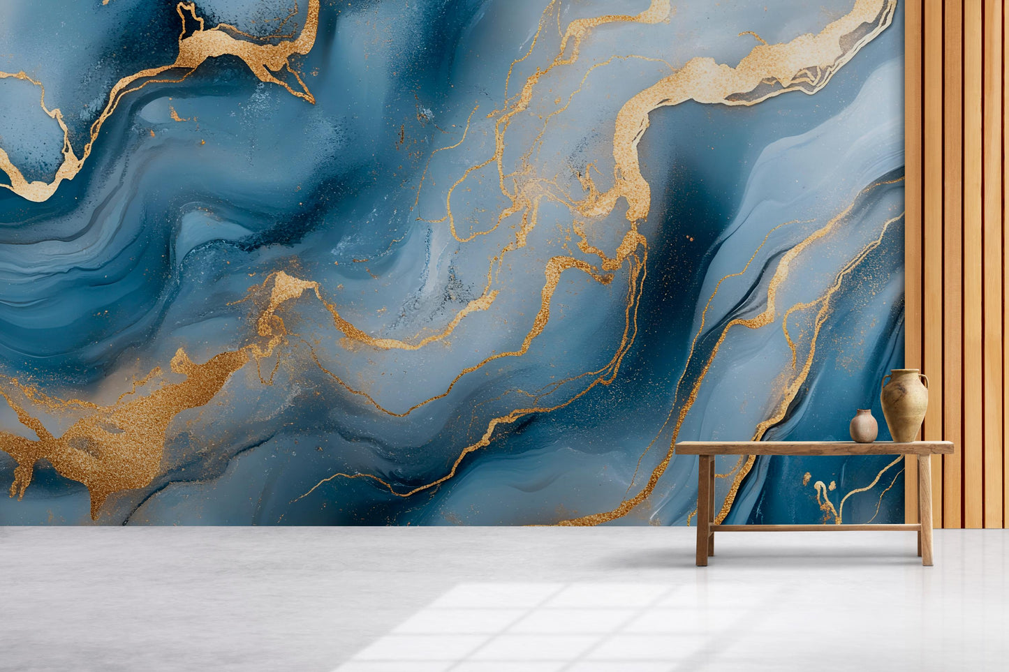 Blue Gold Marble Wall Mural – Luxury Abstract Wallpaper Vn969