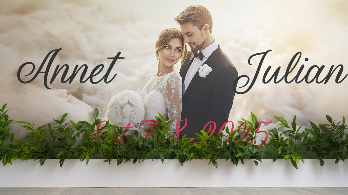 Custom Wedding Backdrop Sign | Elegant Couple Photo Banner | Personalized Wedding Decor | Est. Date Wedding Sign Vn507