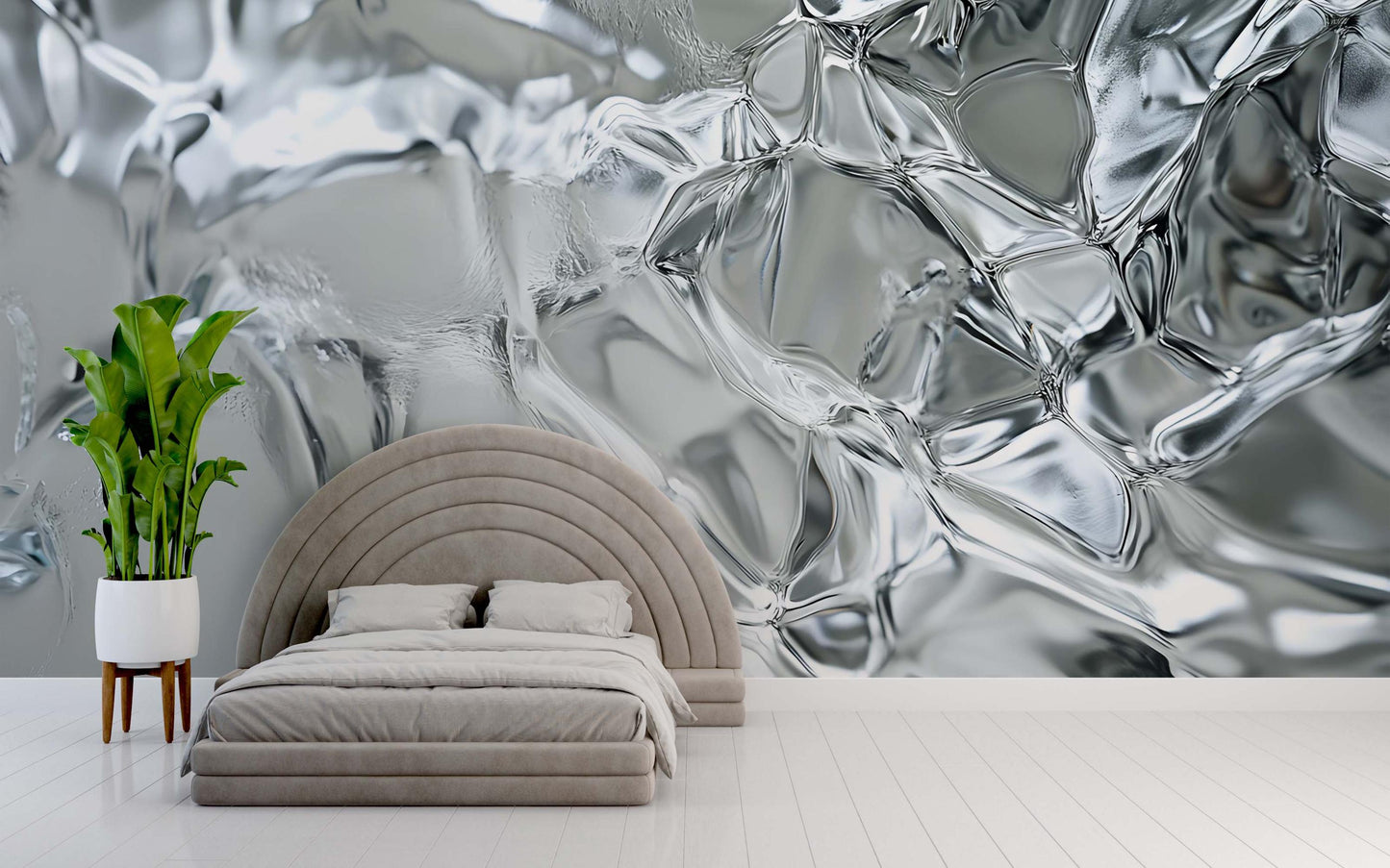 Modern Abstract Ice Texture Wall Mural – Silver Grey 3D Effect Wallpaper for Bedroom or Living Room  Vn743