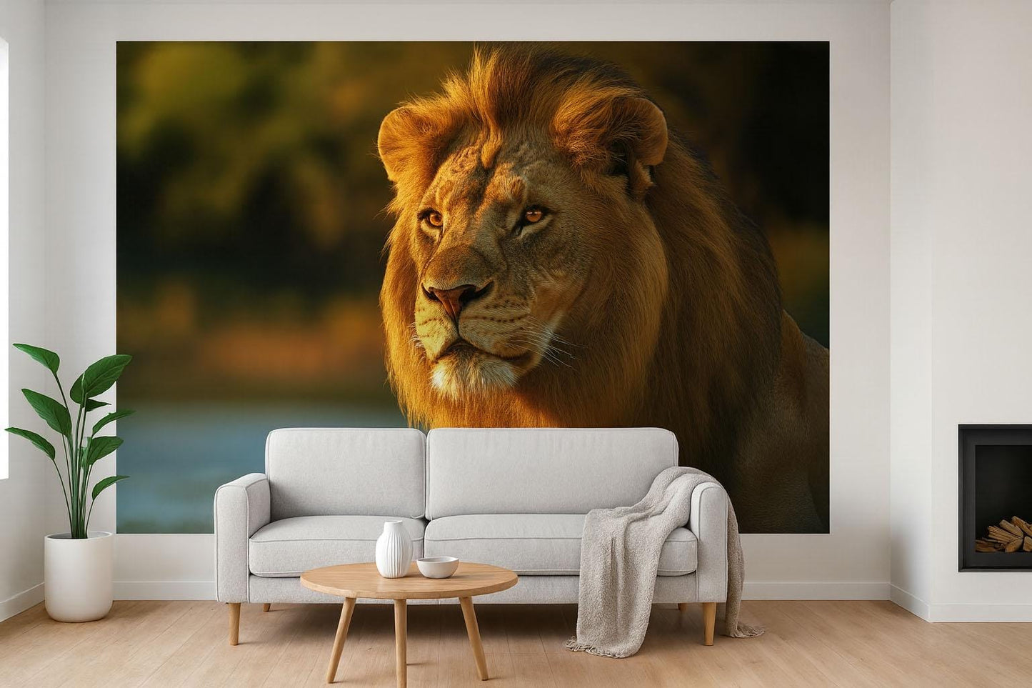Lion Wall Mural – Safari Jungle Wallpaper, Majestic Wildlife Accent Wall for Kids Room or Nursery Vn863