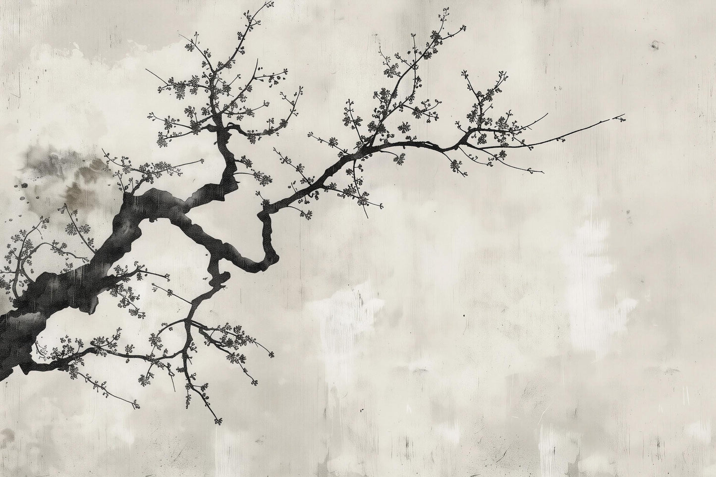 Japandi Cherry Blossom Wall Mural | Minimalist Nature Wallpaper Vn1041