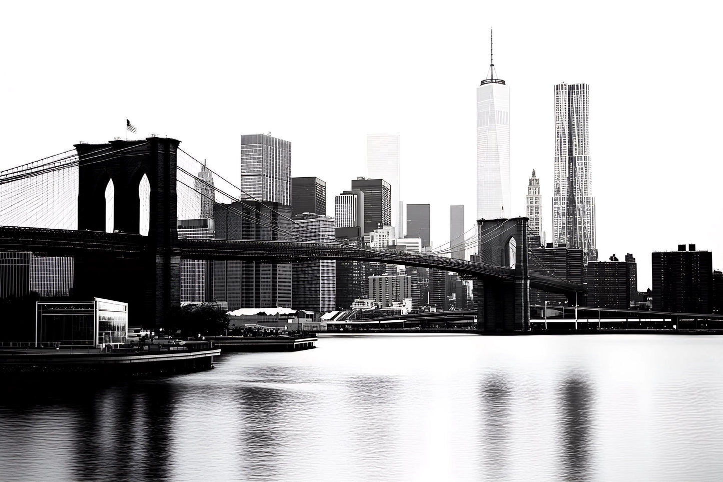 Brooklyn Bridge Wall Mural – NYC Skyline Black White Wallpaper, Modern City Art Vn886