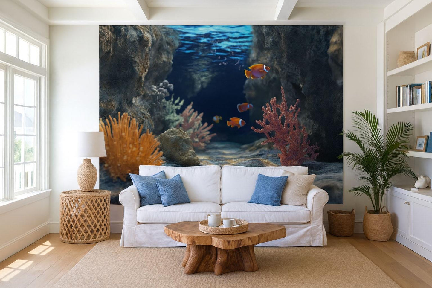 Clownfish Coral Reef Wall Mural – Tropical Underwater Ocean Scene  Vn820